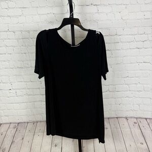 Chico’s Travelers Classic Black Asymmetrical Bottom Tunic Top Size 2 Large 12/14